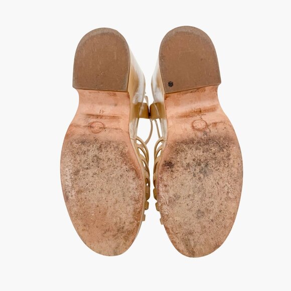 Chanel CC Platform Wedge Sandals Size 41 US 10-10.5 Beige Patent Strappy Logo - Picture 12 of 16